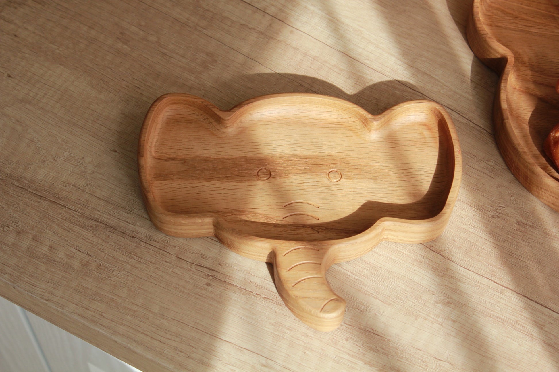 playful elephant wooden plate for kids with smooth hand-polished surface, perfect for mealtime fun