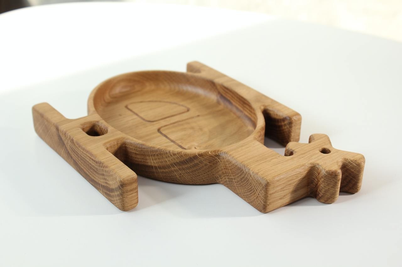 playful wooden helicopter plate for kids with smooth hand-polished surface, perfect for mealtime adventures