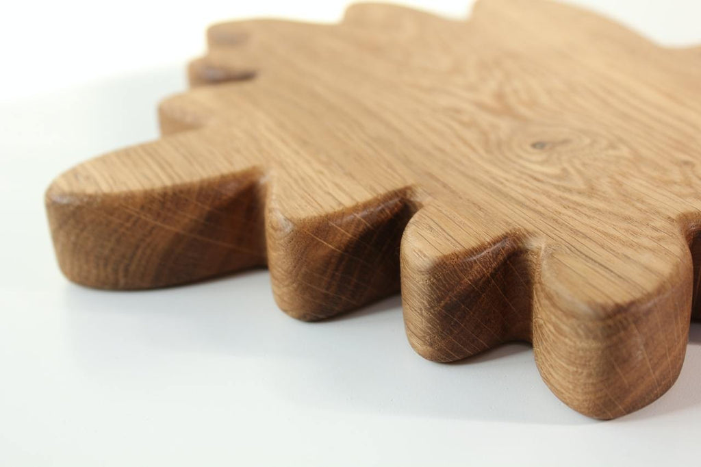 functional handmade wooden plate for kids with maple leaf design, natural oak wood, food-safe wax finish, smooth polished surface