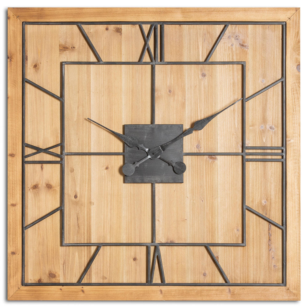 natural wooden backed skeleton wall clock on Sostter.com