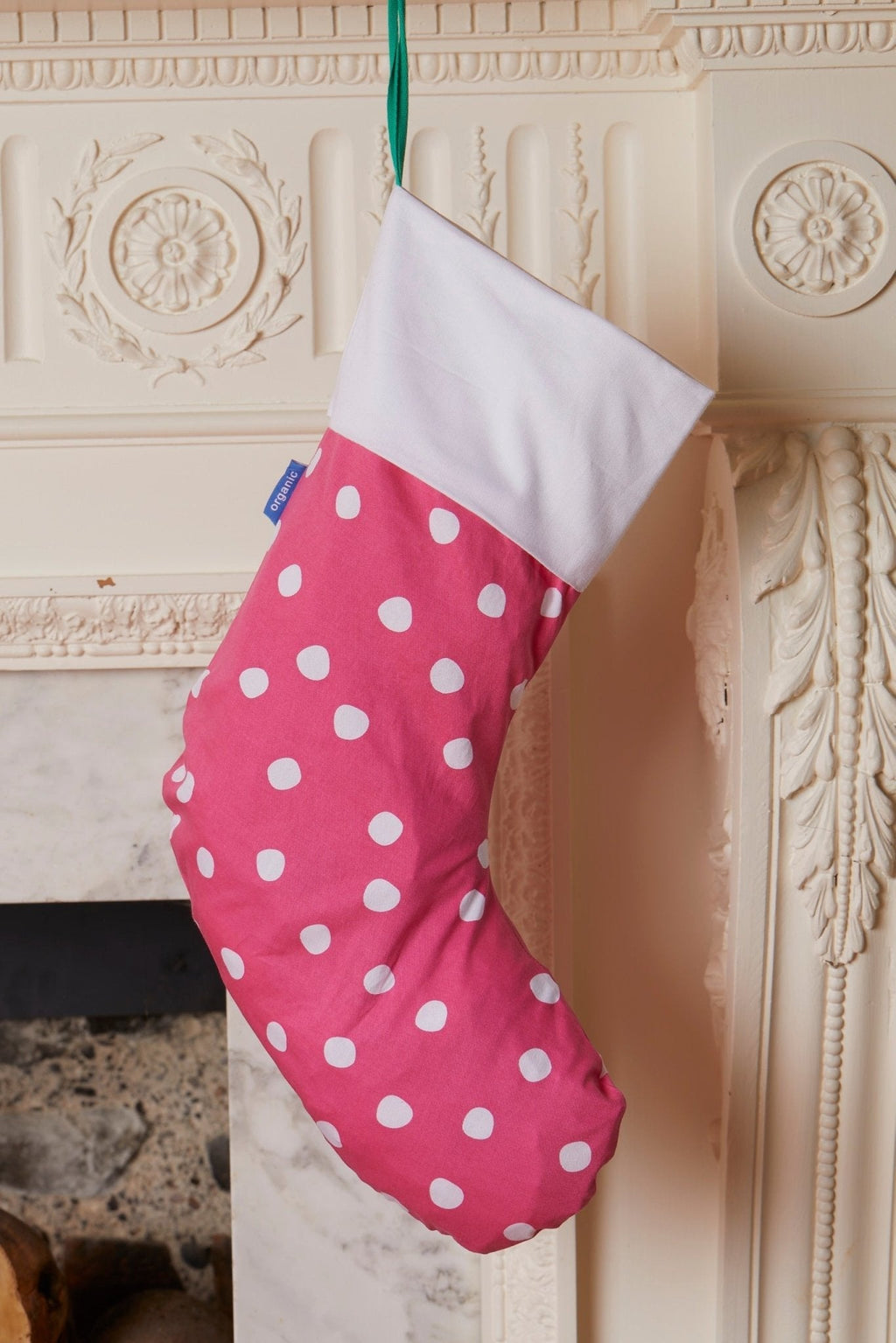 Organic Pink Snow Dot Christmas Stocking