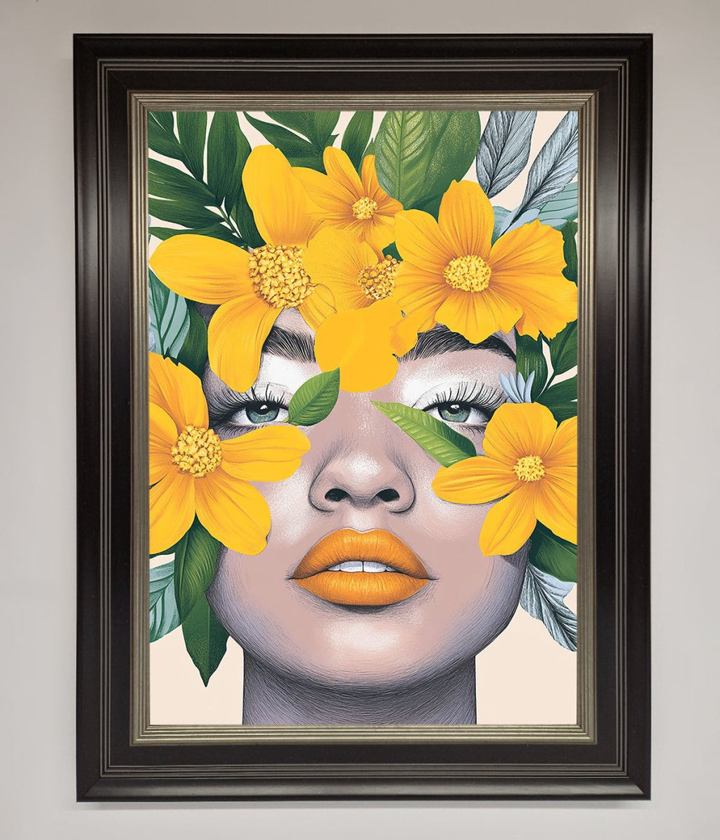 Yellow Flowers Head Framed Poster