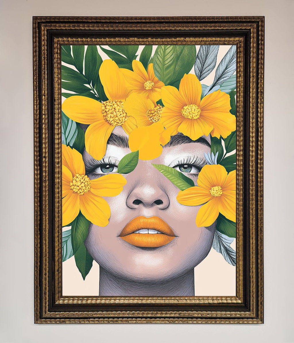 Yellow Flowers Head Framed Poster
