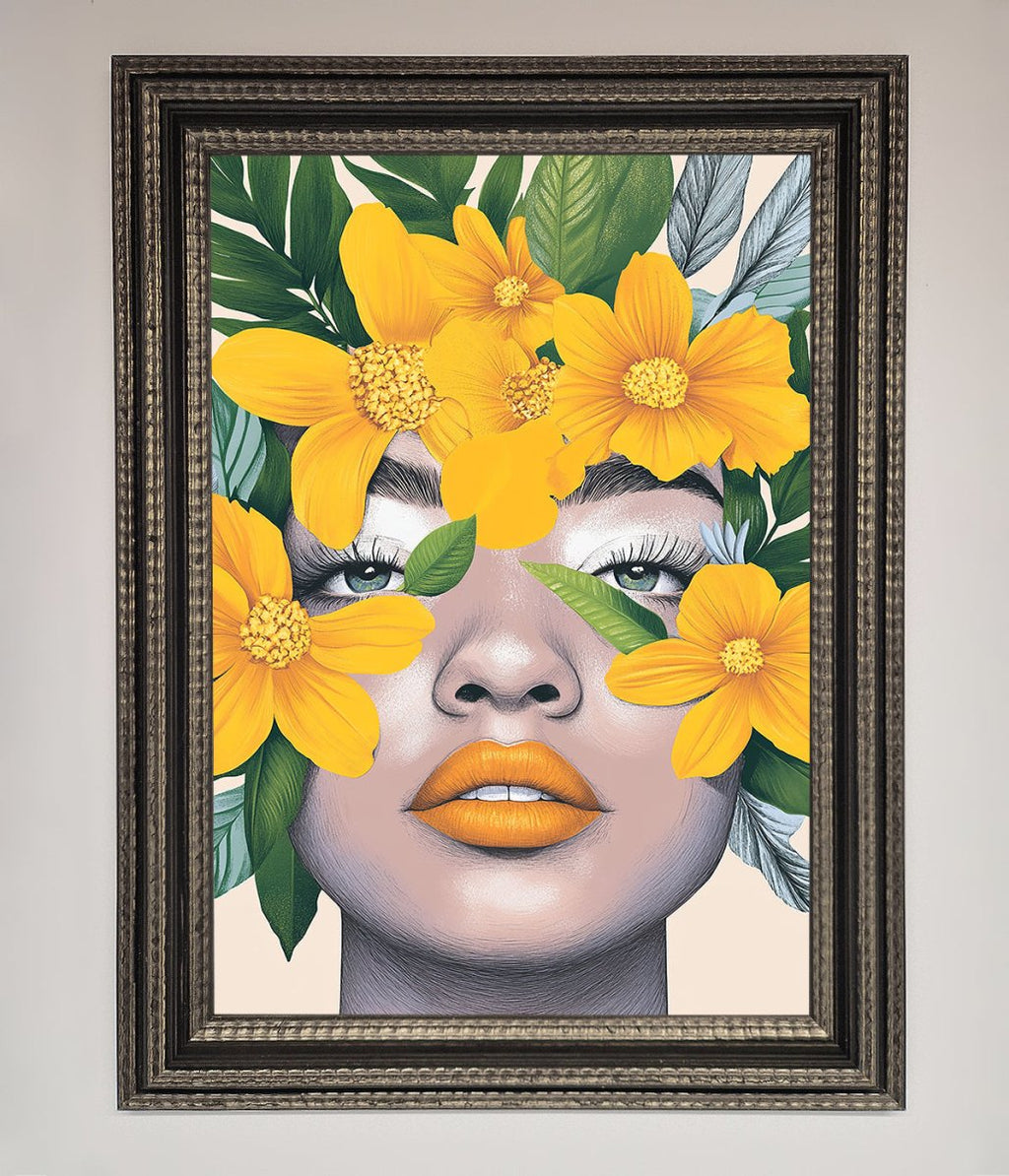 Yellow Flowers Head Framed Poster