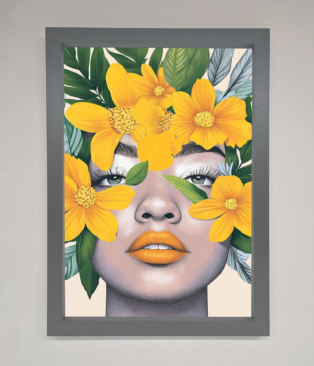 Yellow Flowers Head Framed Poster