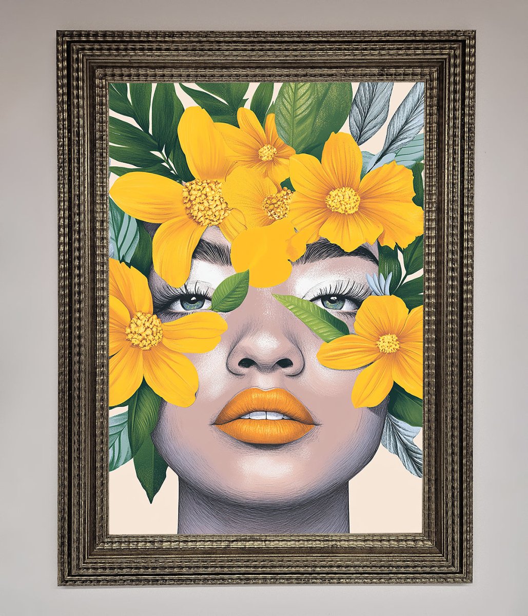 Yellow Flowers Head Framed Poster
