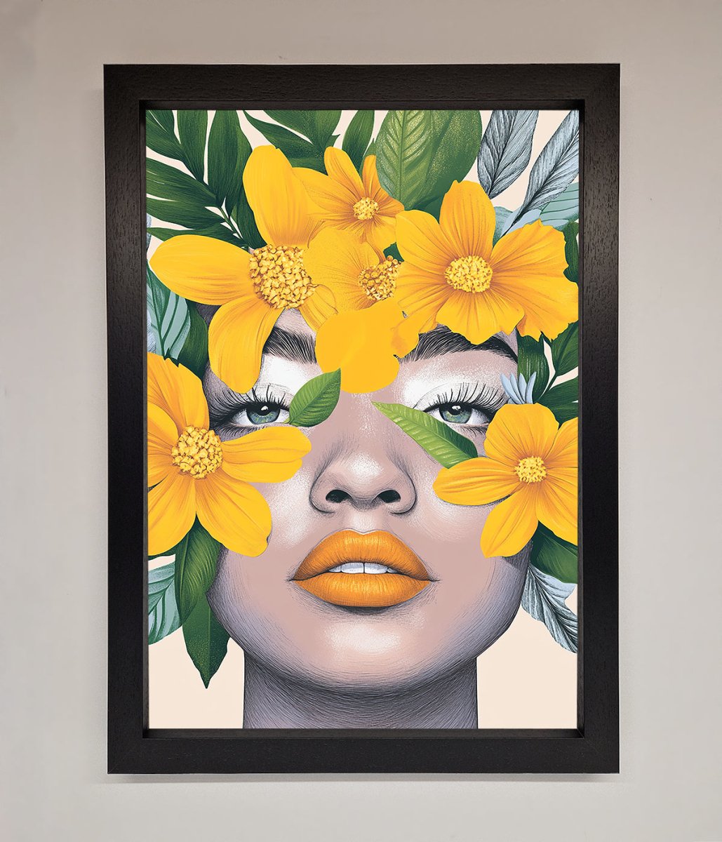 Yellow Flowers Head Framed Poster