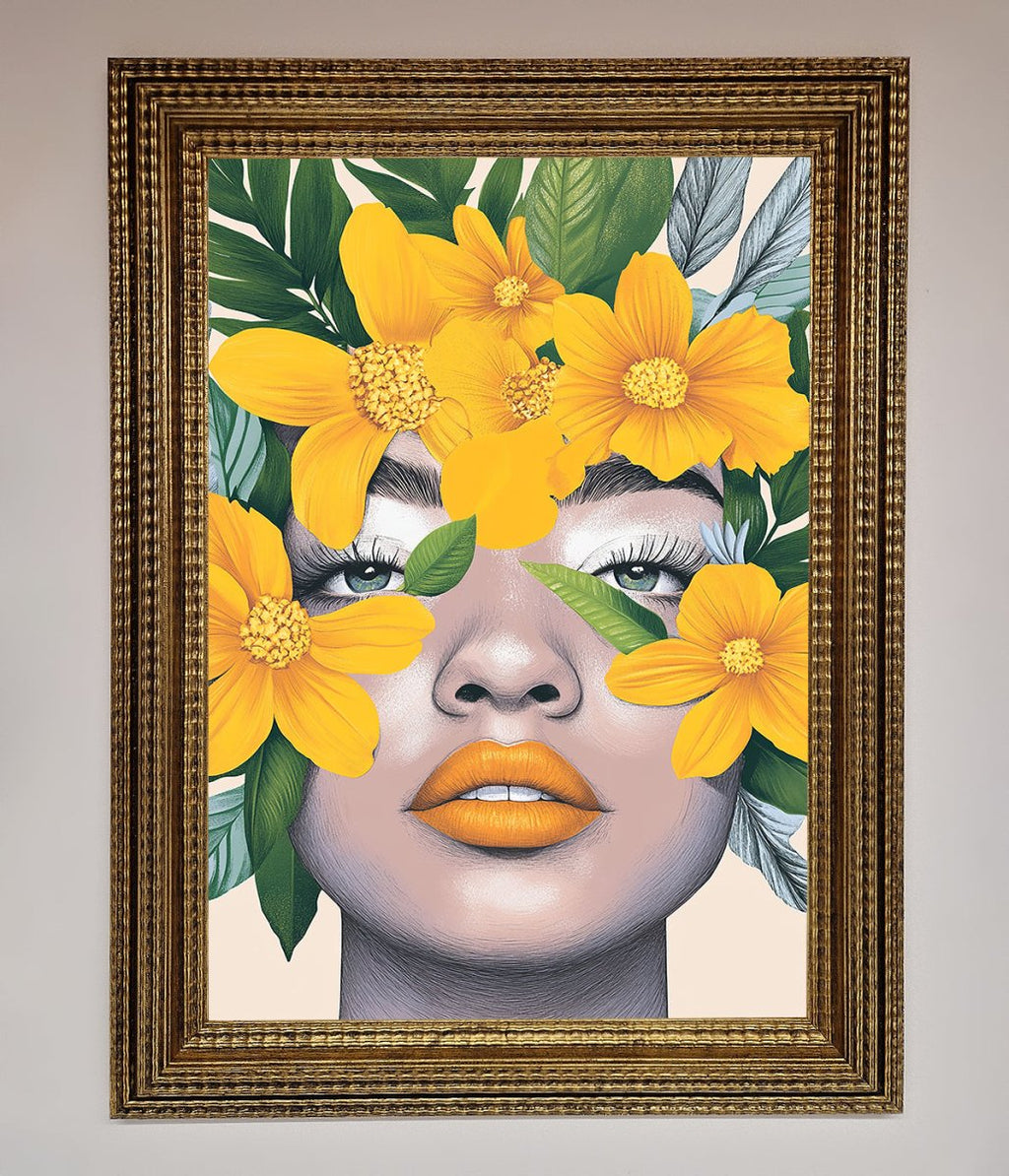 Yellow Flowers Head Framed Poster