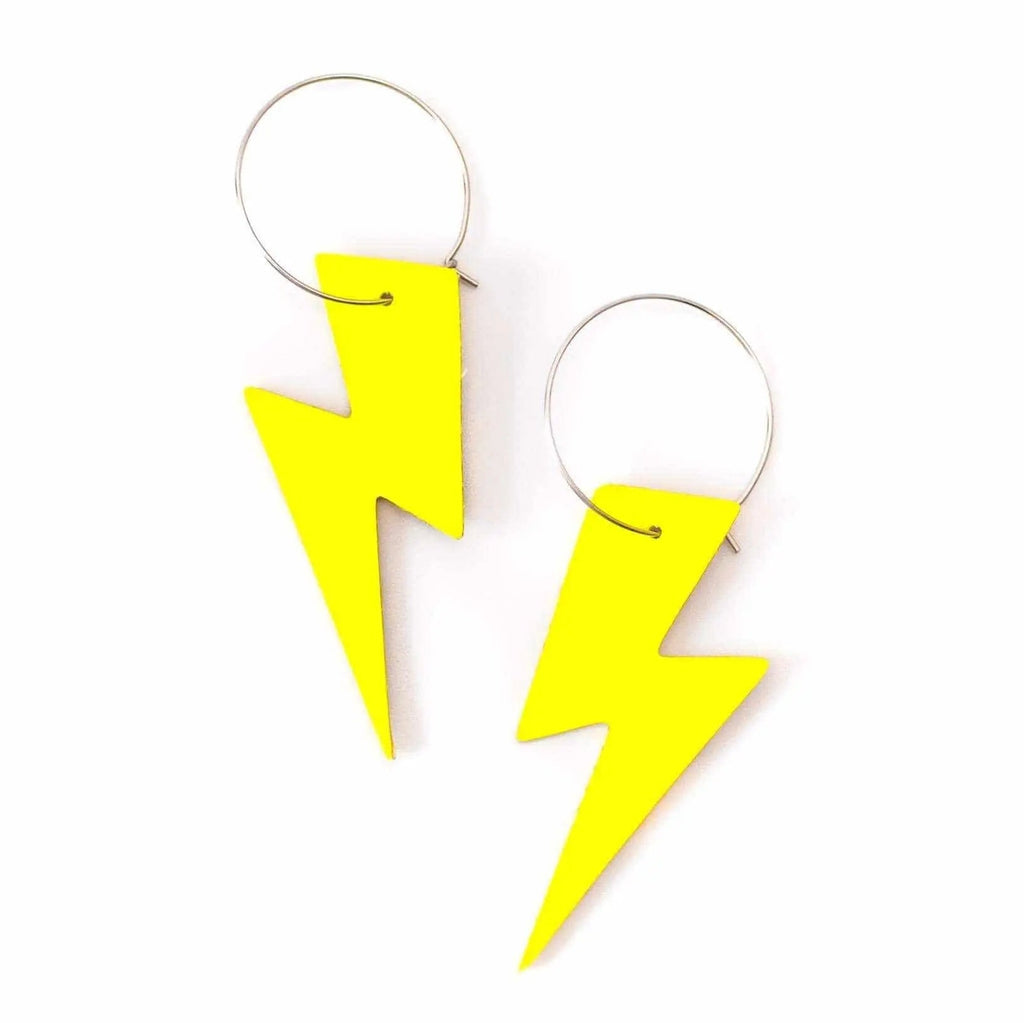 Yellow neon cork lightning bolt earrings