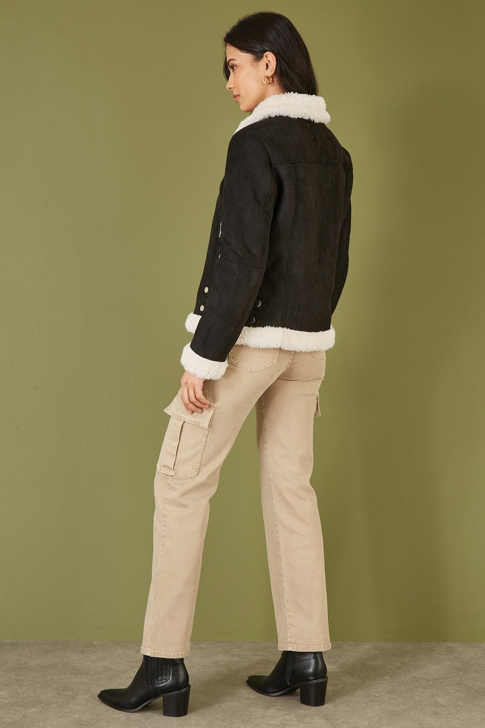 Yumi Black Faux Suede And Shearling Biker Jacket