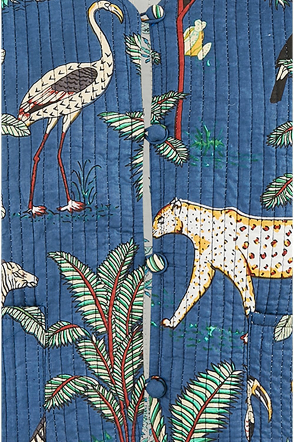 Yumi Blue Animal Print Reversible Cotton Cropped Quilted Jacket