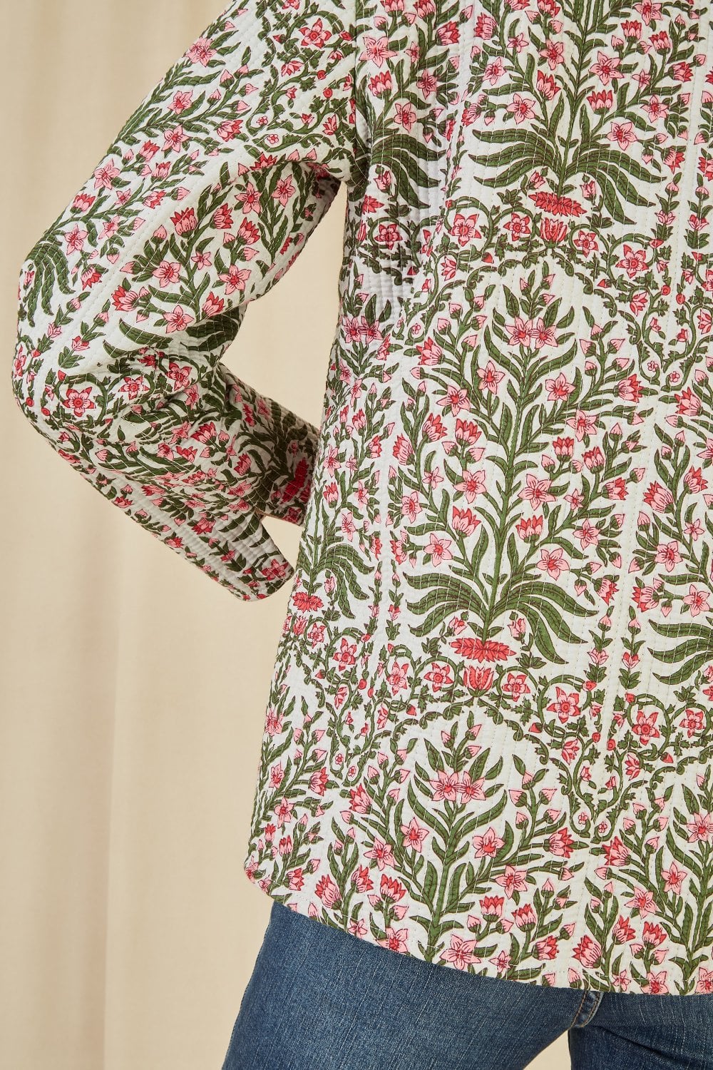 Yumi Pink Floral Print Reversible Cotton Quilted Jacket