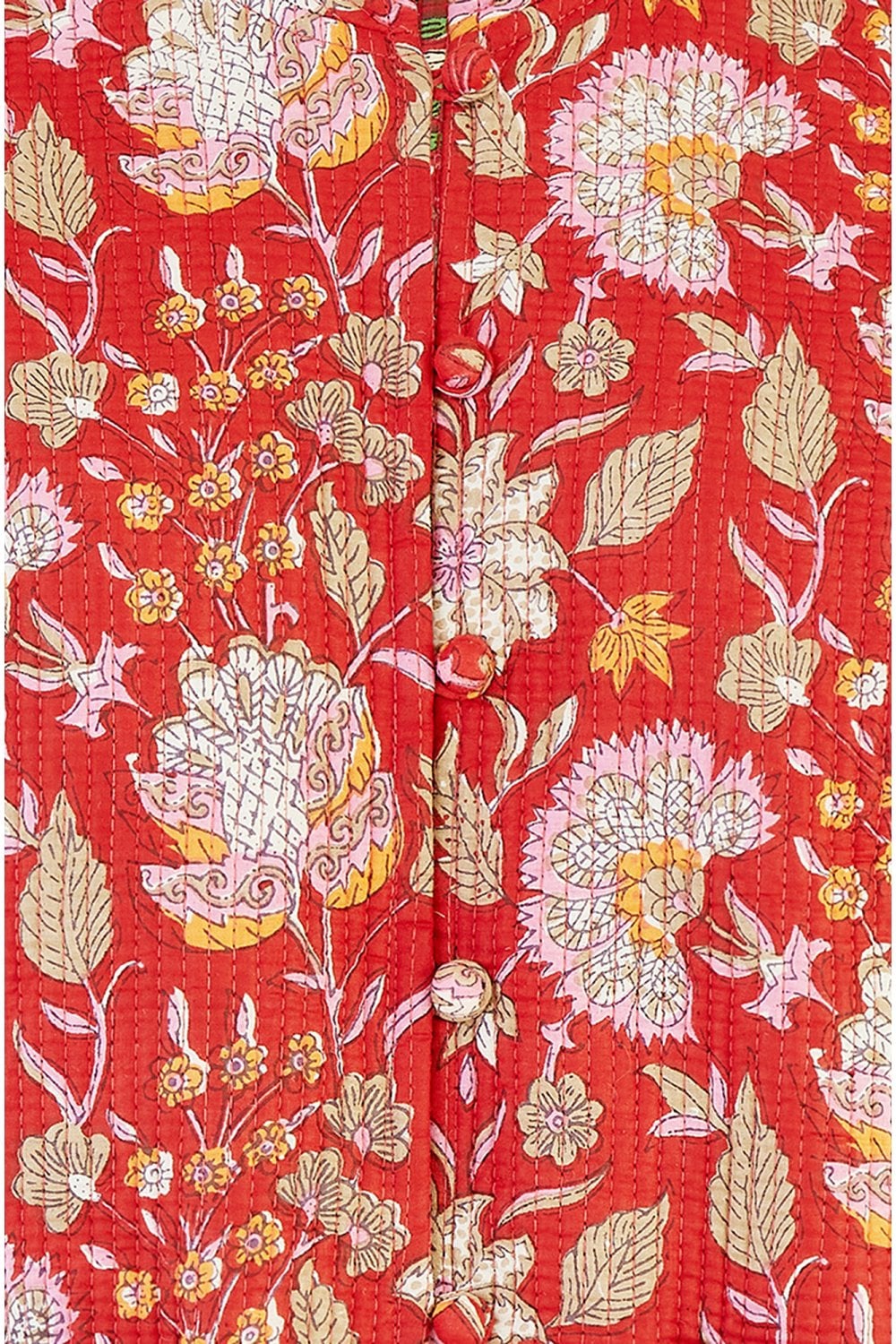 Yumi Red Floral Print Reversible Cotton Quilted Jacket