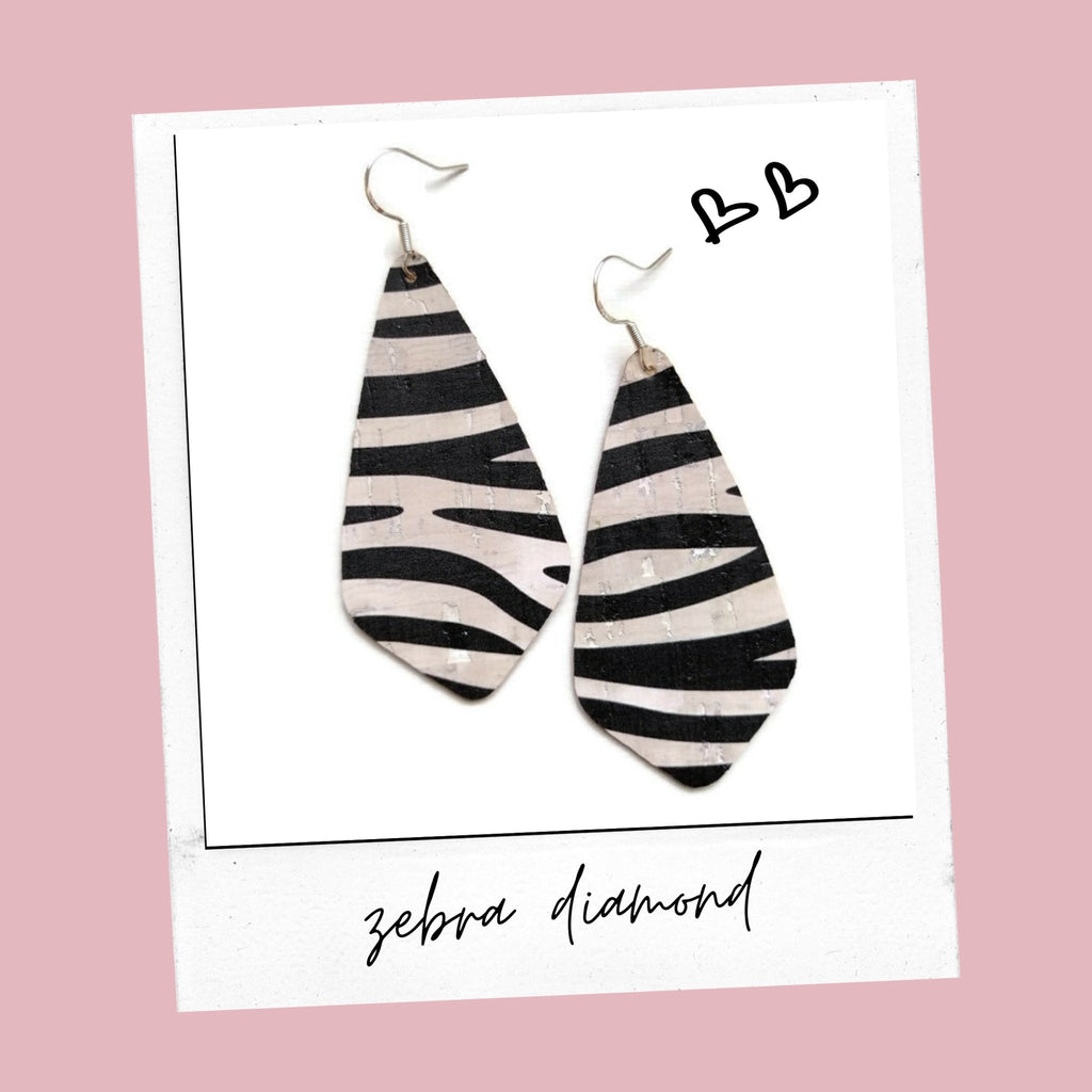 Zebra cork diamond earrings