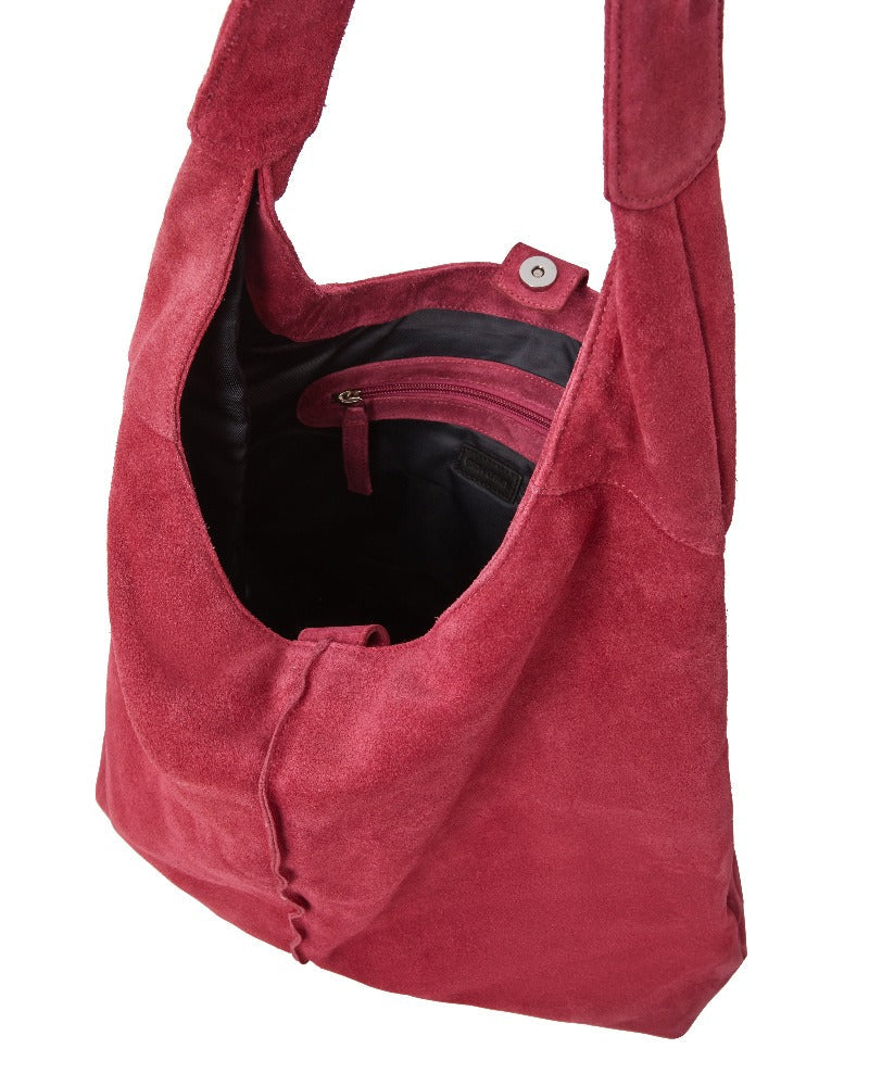 Strawberry Red Soft Suede Hobo Shoulder Bag Womens Brix and Bailey Bag
