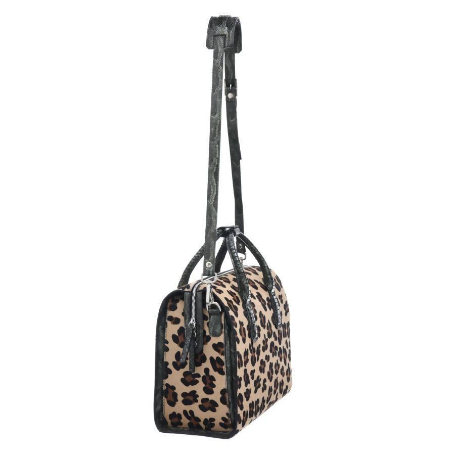 Leopard Print Hair On Hide Leather Structured Top Handle Bag - Brix and Bailey® - Contemporary Bag, Watch and Accessory Brand