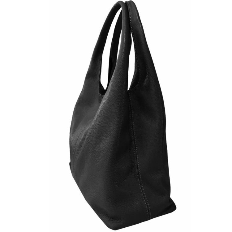 Black Double Handle Leather Hobo Bag  Brix and Bailey