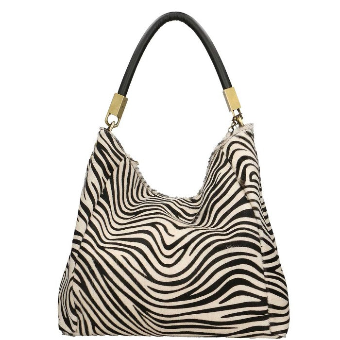 Zebra Print Calf Hair Leather Tassel Grab Bag Brix and Bailey womens Bag