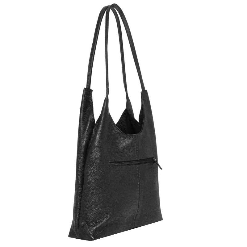 Navy Soft Pebbled Leather Slouch Bag | biaen