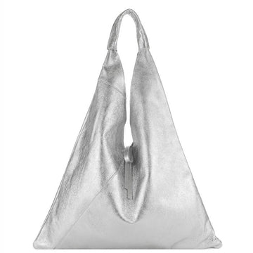 Womens Triangular Japanese Silver Metallic Boho Leather Sostter Bag Brix and Bailey