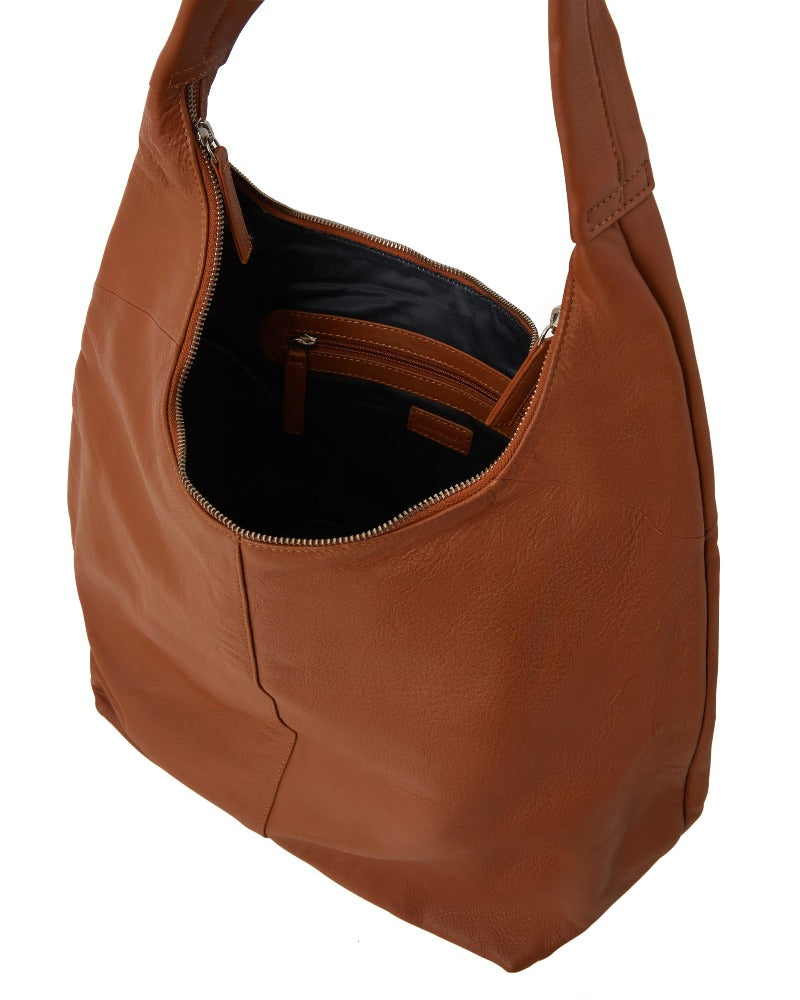 Camel Zip Top Leather Hobo Bag Ethical Womens Bag Brix and Bailey