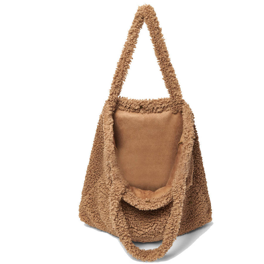 Camel Teddy Oversized Tote Bag – Plush, Spacious & Stylish by Sostter at brixbailey.com