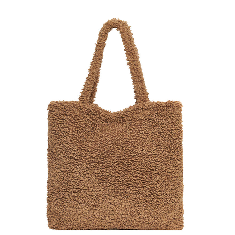 Camel Teddy Oversized Tote – Plush & Spacious Everyday Bag by Sostter at brixbailey.com