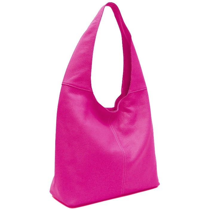 Fuchsia Soft Pebbled Leather Hobo Bag Sostter Brix and Bailey