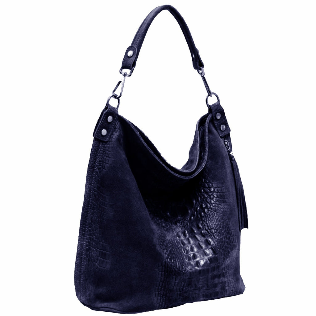 Navy Croc Suede Hobo Bag – Elegant & Versatile Leather by Sostter at brixbailey.com