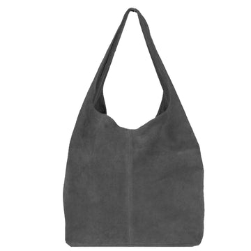 Silver Grey Soft Suede Hobo Shoulder Bag