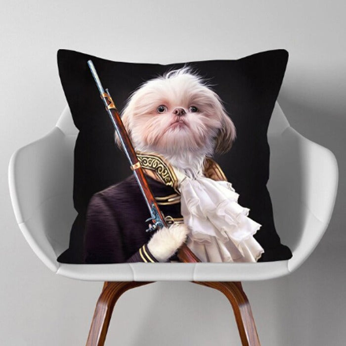White Dog With Rifle Oil Painting Cushion Pillow | bnbyl