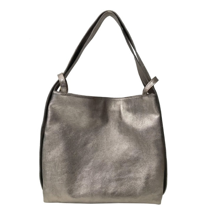 Bronze Metallic Leather Convertible Tote Backpack – Versatile & Chic by Sostter at www.brixbailey.com