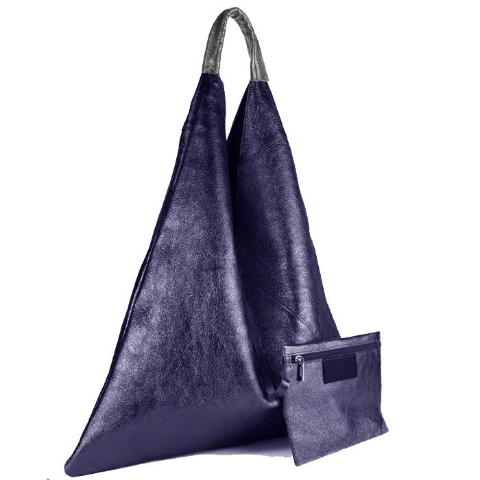 Navy Metallic Boho Leather Bag | bdrxr