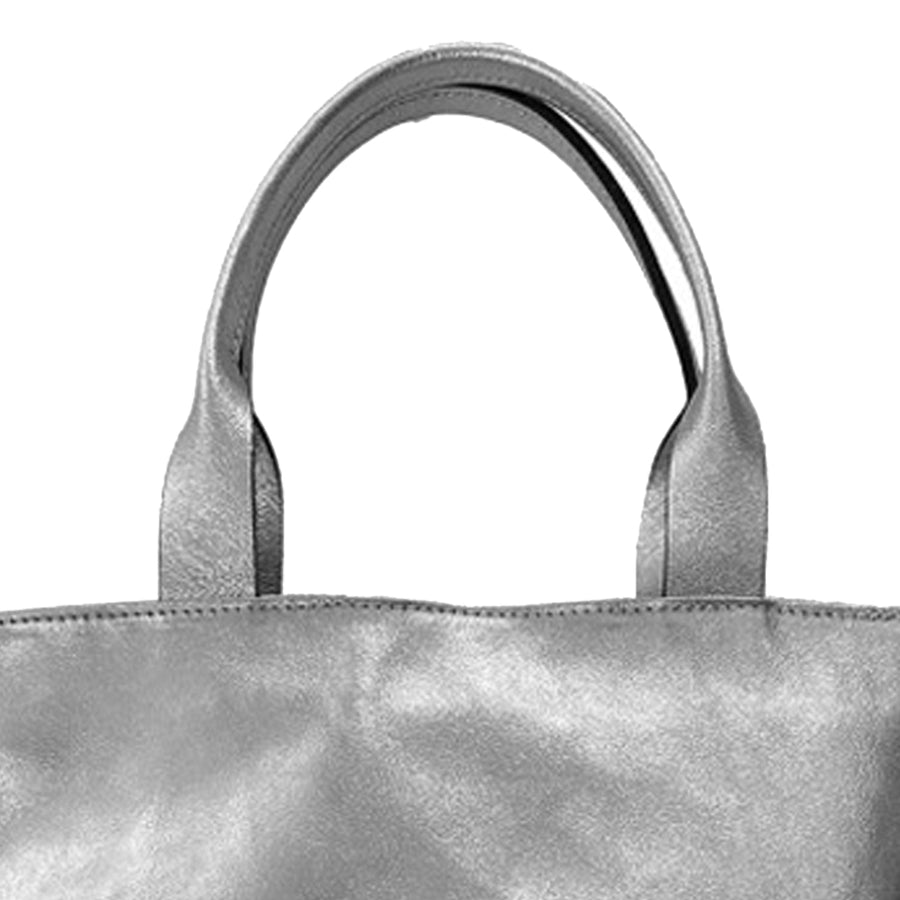 Silver Pocket Metallic Leather Tote – Chic & Sustainable by Sostter at brixbailey.com