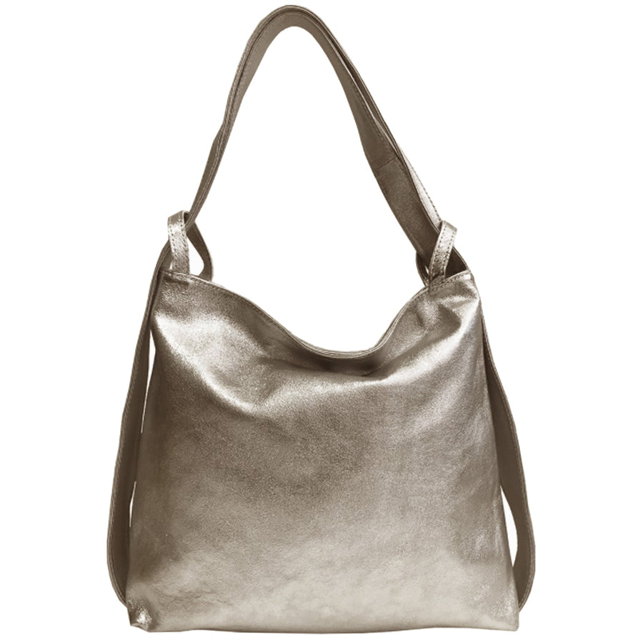 Bronze Metallic Leather Convertible Tote Backpack – Elegant & Versatile by Sostter at www.brixbailey.com