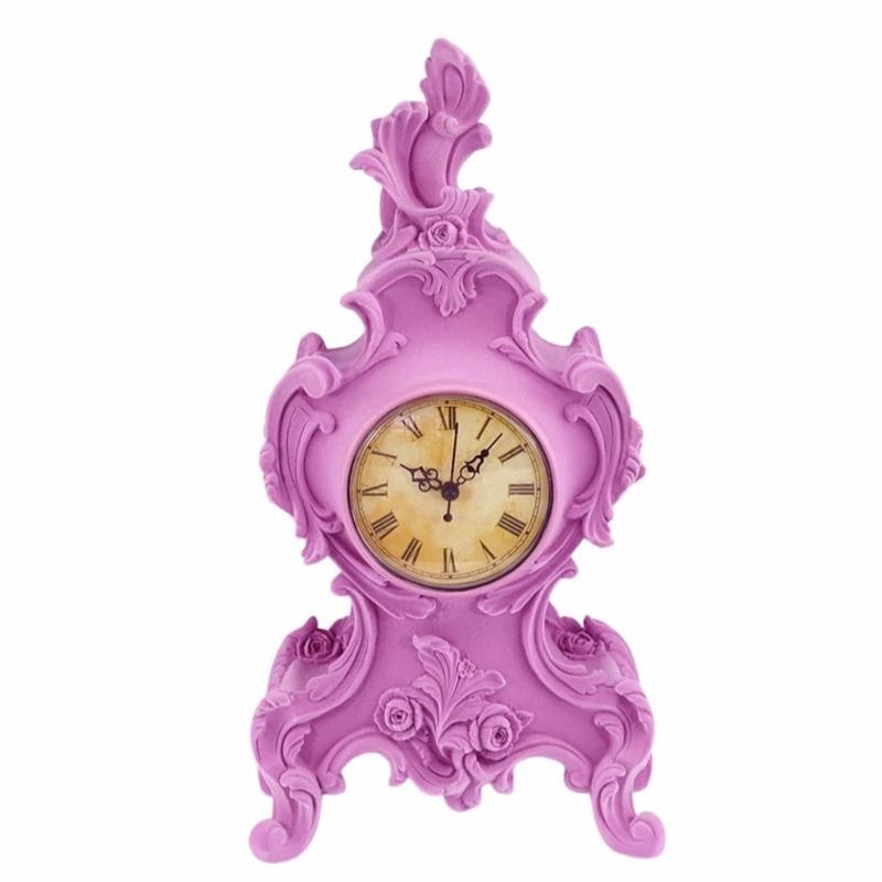 Pink Flocked Mantle Clock