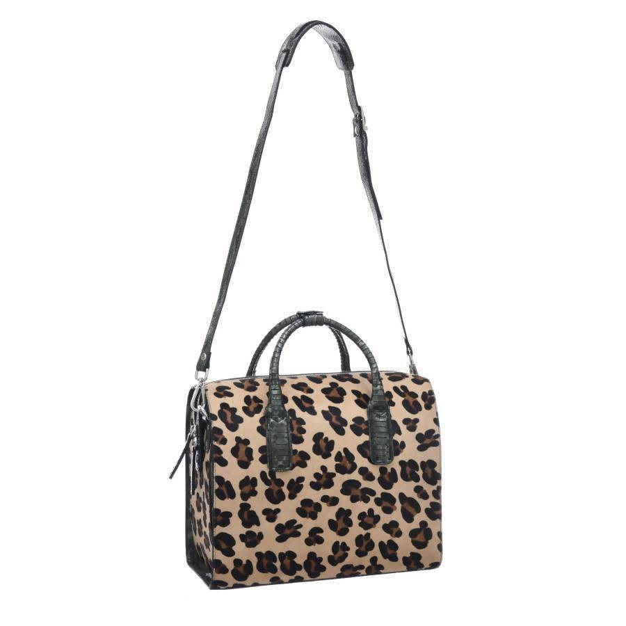 Leopard Print Hair On Hide Leather Structured Top Handle Bag - Brix and Bailey® - Contemporary Bag, Watch and Accessory Brand