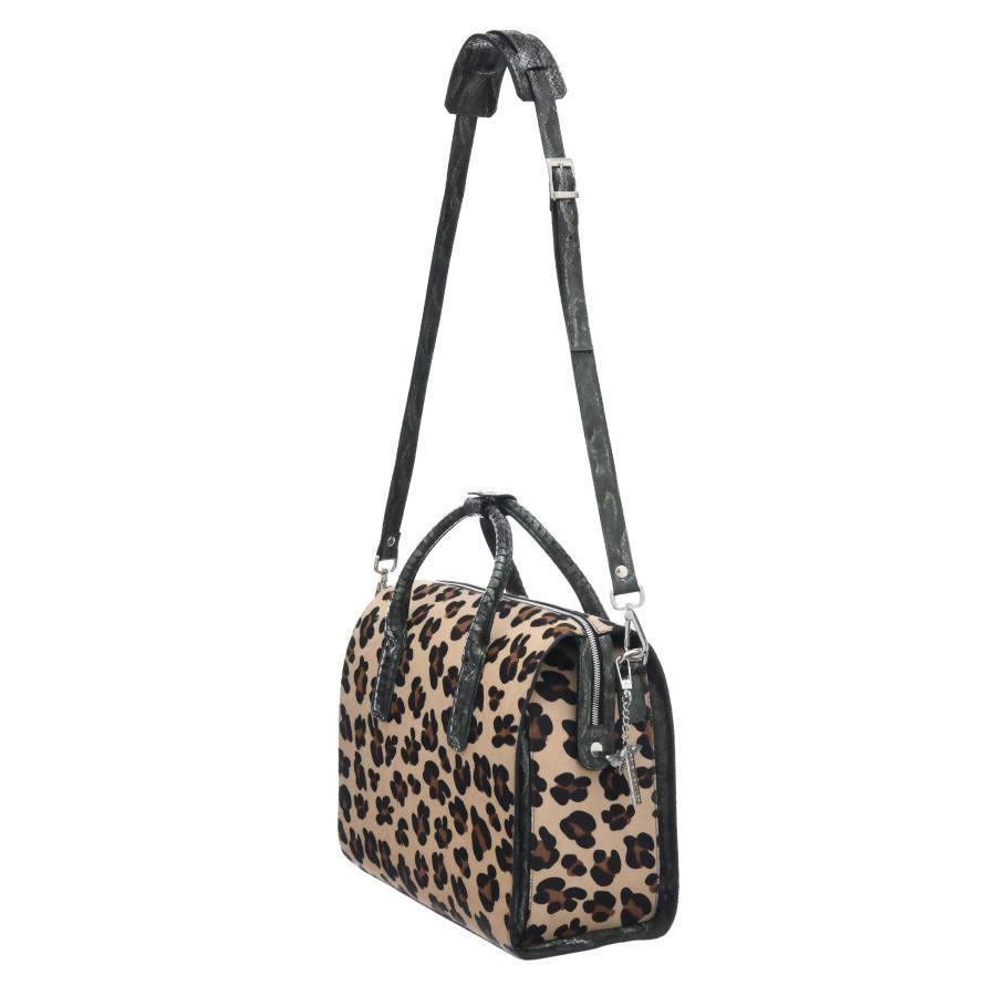Leopard Print Hair On Hide Leather Structured Top Handle Bag - Brix and Bailey® - Contemporary Bag, Watch and Accessory Brand