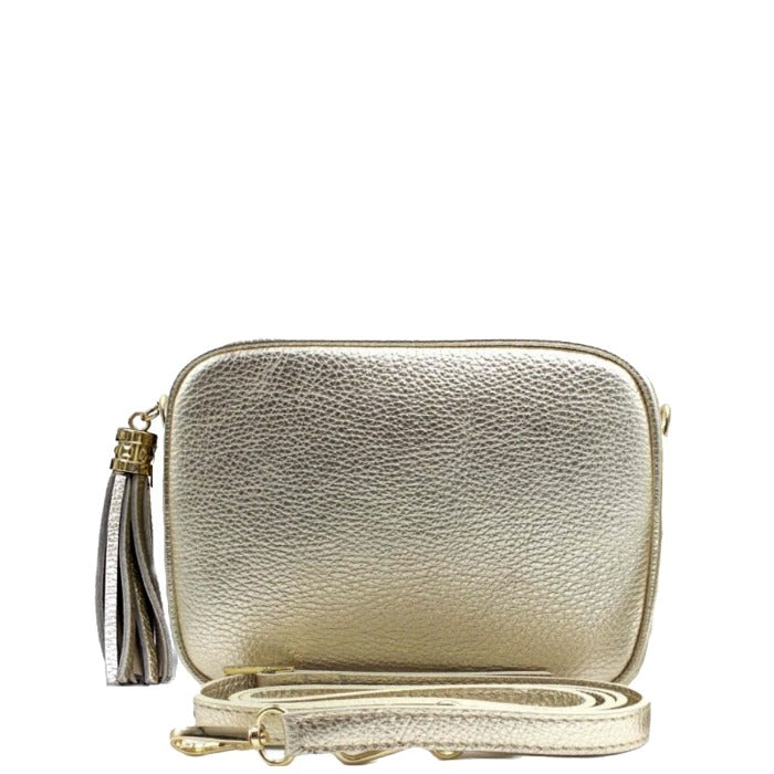 Gold Leather womens Tassel Crossbody Bag Brix + Bailey Sostter
