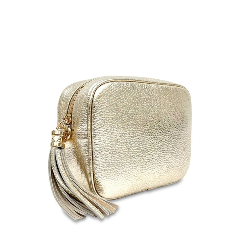 Gold Leather womens Tassel Crossbody Bag Brix + Bailey Sostter