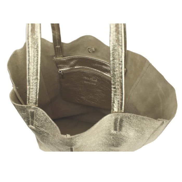Gold Metallic Italian Leather Tote – Stylish & Spacious by Sostter at brixbailey.com
