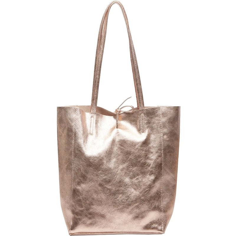 Rose Gold Metallic Leather Tote – Chic & Versatile Shopper Bag by Sostter at brixbailey.com