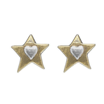 Gold Star Heart Stud Earrings