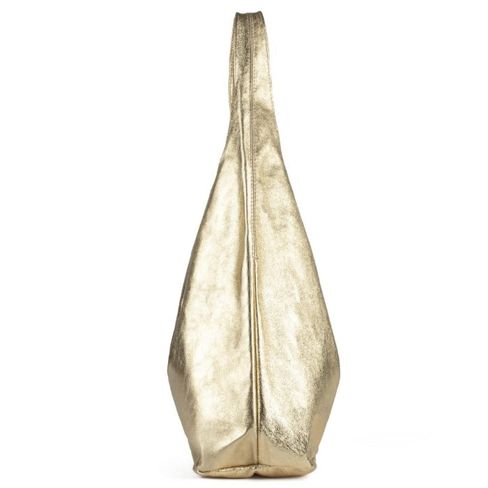 Gold Metallic Leather Hobo Shoulder Bag Brix and Bailey Sostter Womens Bag