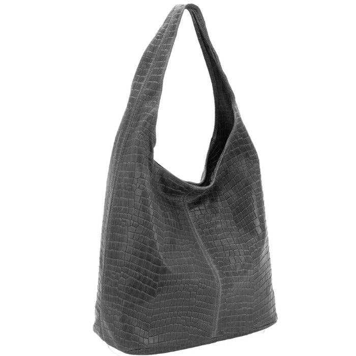 Luxurious Slate Grey Croc Print Leather Hobo Bag – Secure & Stylish by Sostter at brixbailey.com