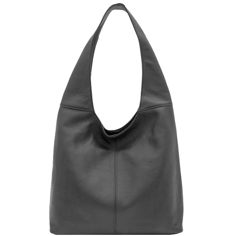 Slate Grey Soft Pebbled Leather Hobo Bag