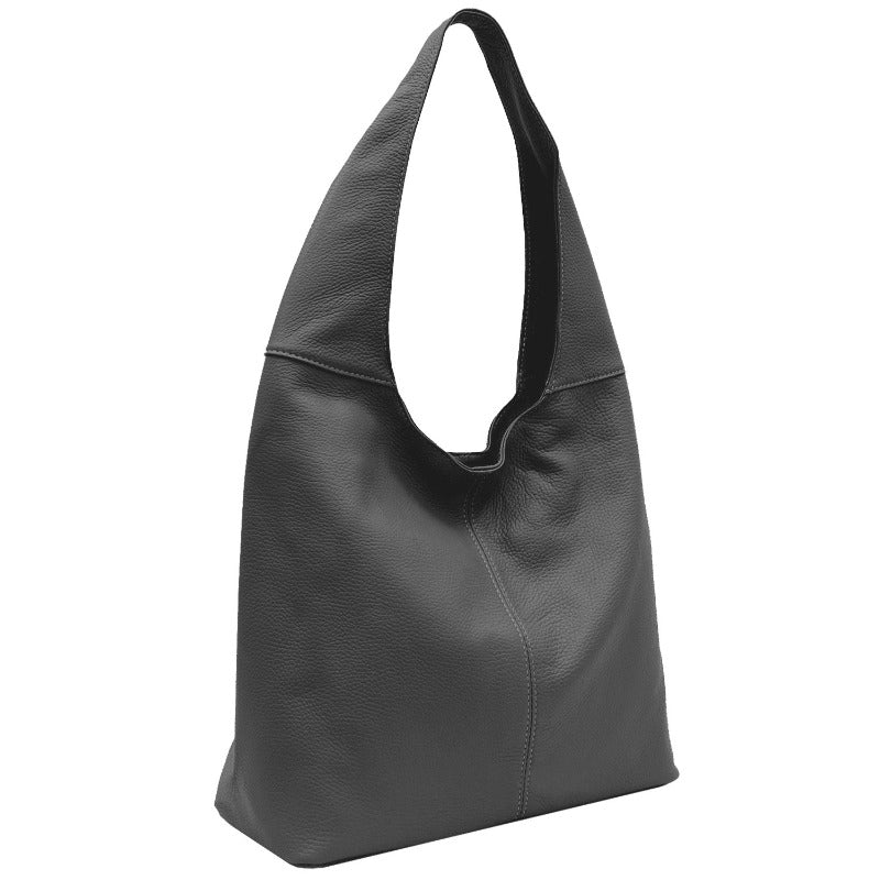 Slate Grey Soft Pebbled Leather Hobo Bag
