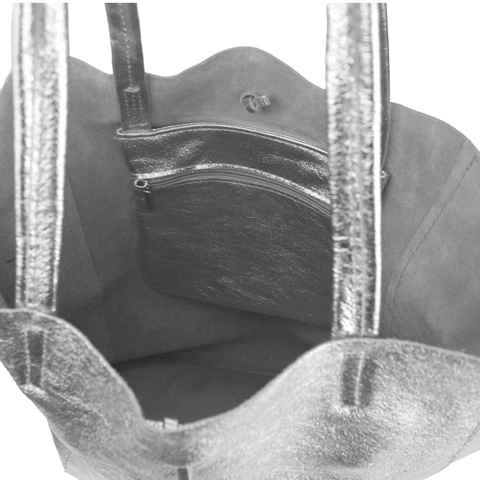 Stylish Silver Metallic Leather Tote – Durable & Spacious by Sostter at brixbailey.com