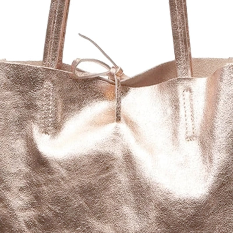 Rose Gold Metallic Leather Tote – Elegant & Versatile by Sostter at brixbailey.com