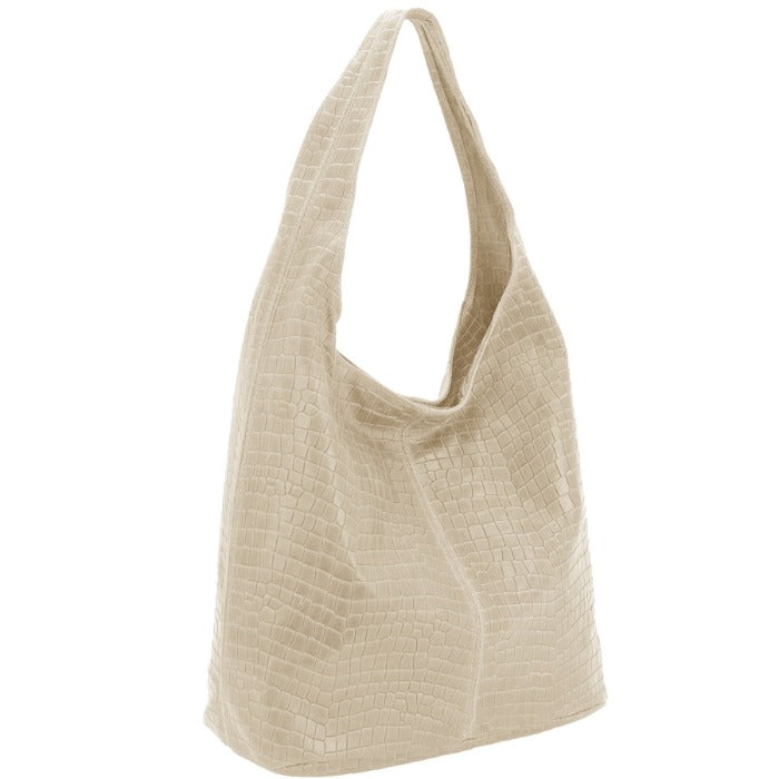 Soft Croc Print Ivory Leather Hobo Bag – Versatile & Chic by Sostter at brixbailey.com